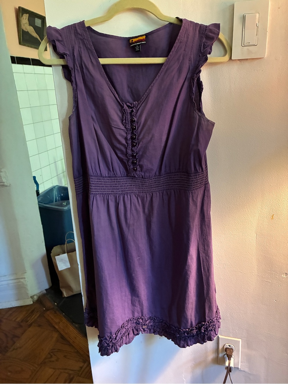 Brooklyn Industries Purple Ruffled V-Neck Mini Dress . Lightweight for summer!